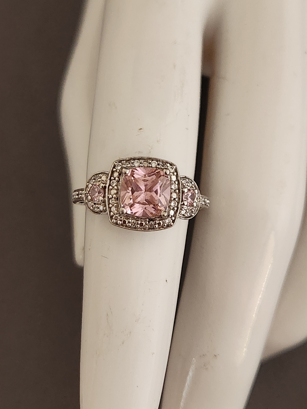 Pink Cushion-Cut Halo Sterling Ring